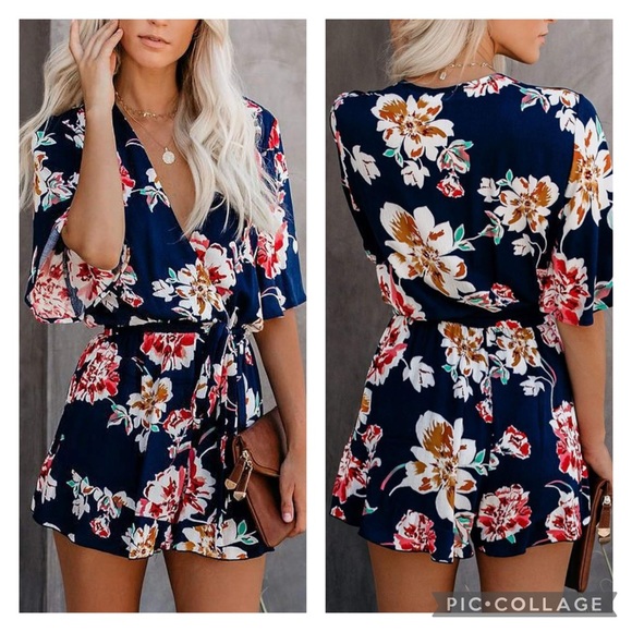 New! Relipop Deep V Neck Short Sleeve Waist Tie Knot Summer Cute Romper Size L - Picture 3 of 14